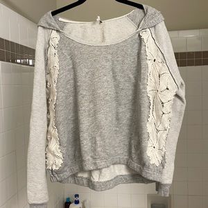 Free People White Gray Lace Sweater
